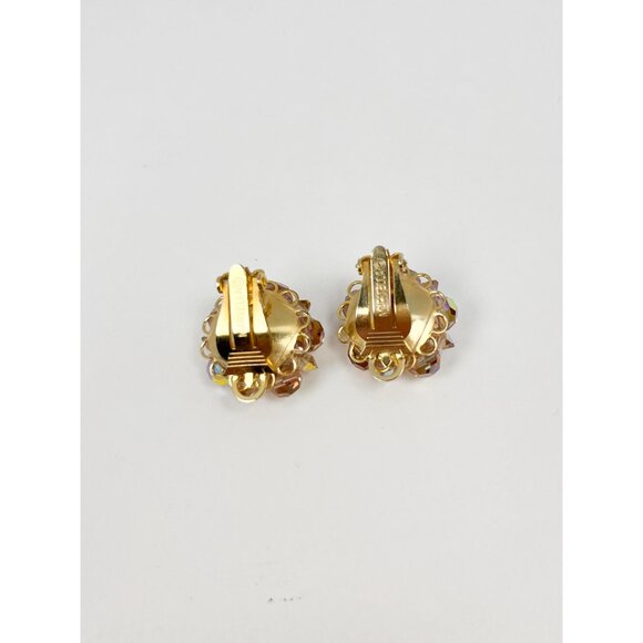 Marvella vintage clip on earrings with golden colour Aurora Borealis beads - Picture 3 of 4